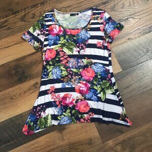 European Vibrant Floral and Stripe Blouse - Soft
